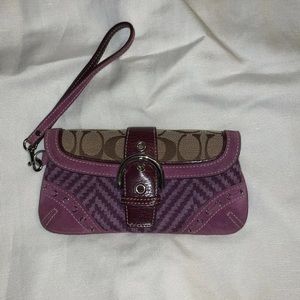 Coach purple suede mixed media wristlet